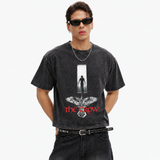 LAWLESSROW The Crow Figure Bird Graphic Vintage Acid Wash Tee