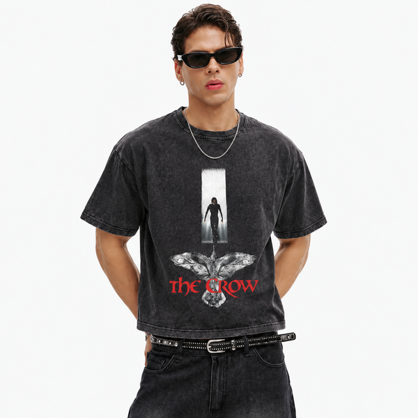 LAWLESSROW The Crow Figure Bird Graphic Vintage Acid Wash Tee - hover
