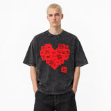 LAWLESSROW Obsession Red Sticky Note Heart Vintage Acid Wash Tee