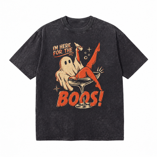 LAWLESSROW Here For The Boos Ghost Vintage  Acid Wash Tee - hover