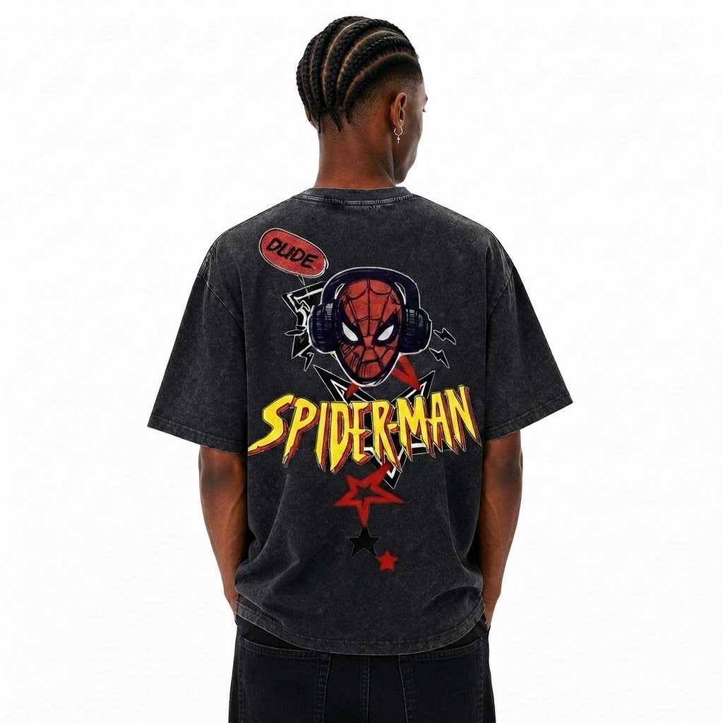 LAWLESSROW Dude. Spider-Man DJ Vintage Acid Wash Tee