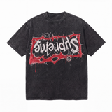 LAWLESSROW Suffer Reverse Metal Font Blood Drip Spiky Frame Grunge Skull Collage Vintage Tee