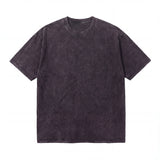 Washed black oversized t-shirt with short sleeves and crew neck on white background