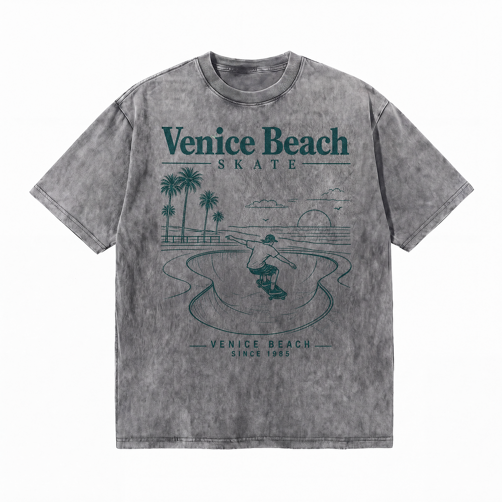Lawless Row "Venice Beach Skate" Oversized Tee | Washed Grey Streetwear