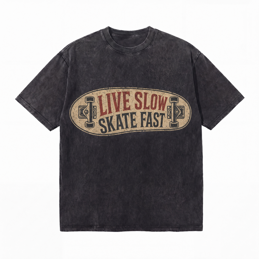 Lawless Row "Live Slow Skate Fast" Oversized Tee | Washed Black Streetwear