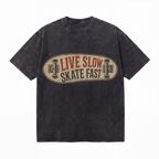 Lawless Row "Live Slow Skate Fast" Oversized Tee | Washed Black Streetwear