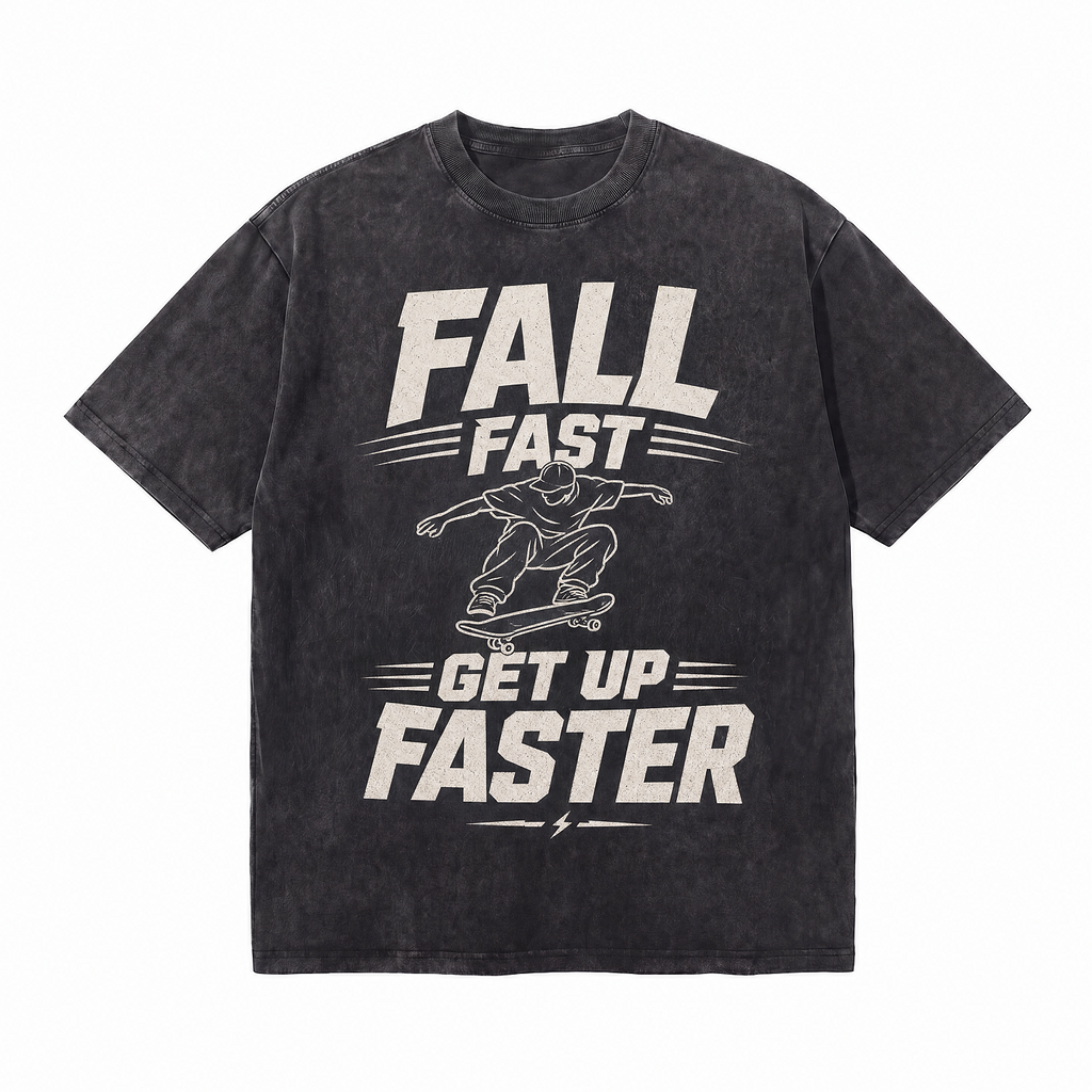 Lawless Row "Fall Fast Get Up Faster" Oversized Skate Tee | Washed Black Streetwear
