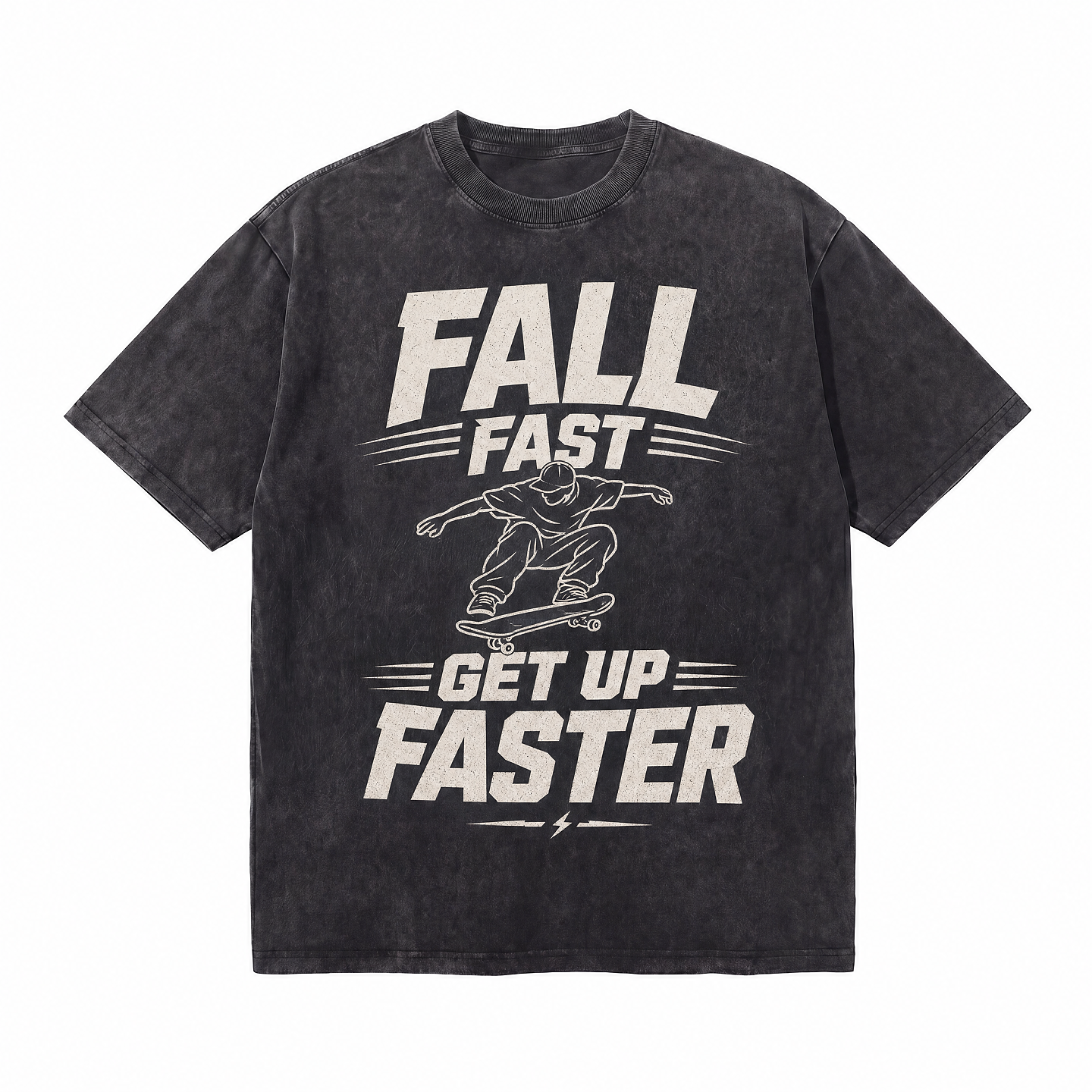 Lawless Row "Fall Fast Get Up Faster" Oversized Skate Tee | Washed Black Streetwear