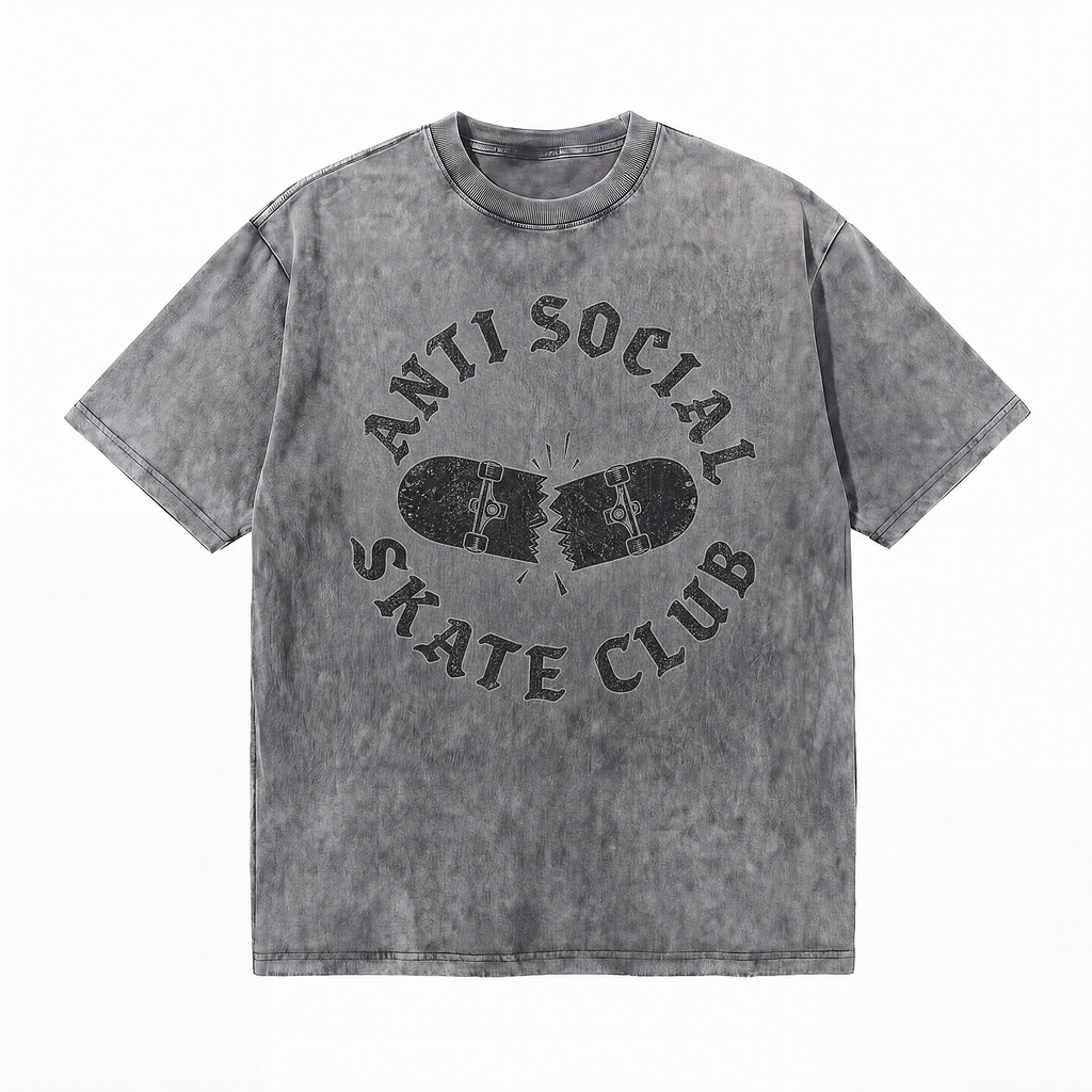 Lawless Row "Anti Social Skate Club" Oversized Tee | Washed Grey Streetwear