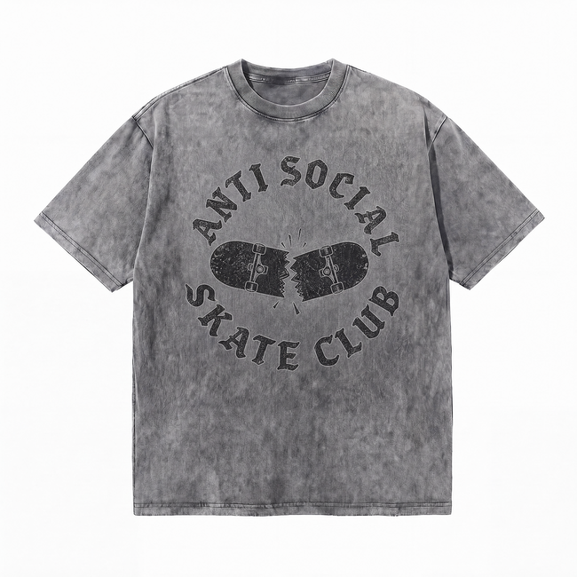 Lawless Row "Anti Social Skate Club" Oversized Tee | Washed Grey Streetwear Hover Image