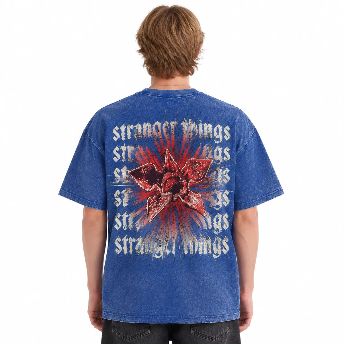 LAWLESSROW Stranger Things Demogorgon Gothic Text Vintage Acid Wash Tee