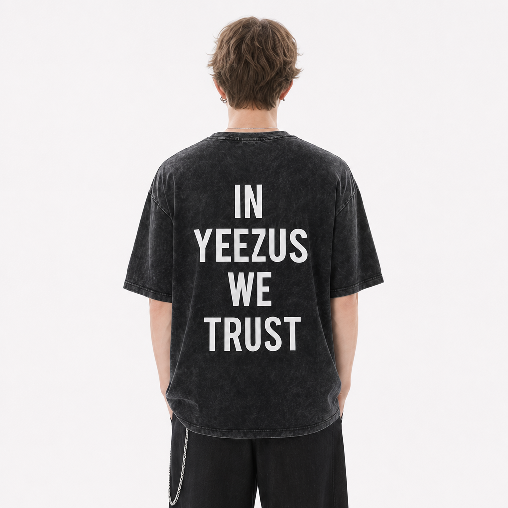 LAWLESSROW KANYE SLOGAN Black Vintage Acid Wash Tee