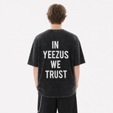 LAWLESSROW KANYE SLOGAN Black Vintage Acid Wash Tee