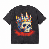 LAWLESSROW Pixel Crown Skull Vintage Acid Wash Tee