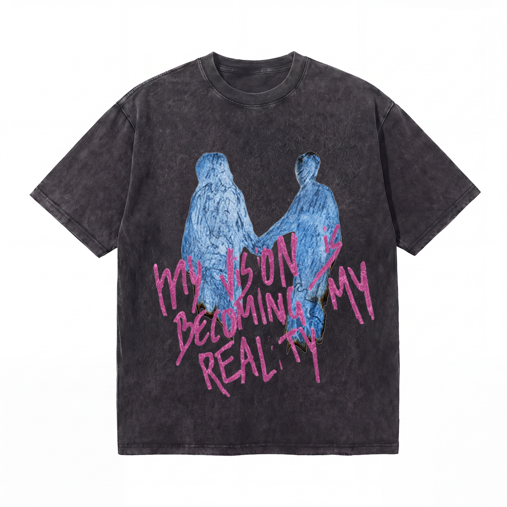 LAWLESSROW "MY VISION IS BECOMING MY REALITY" Figure Silhouette Vintage Acid Wash Tee