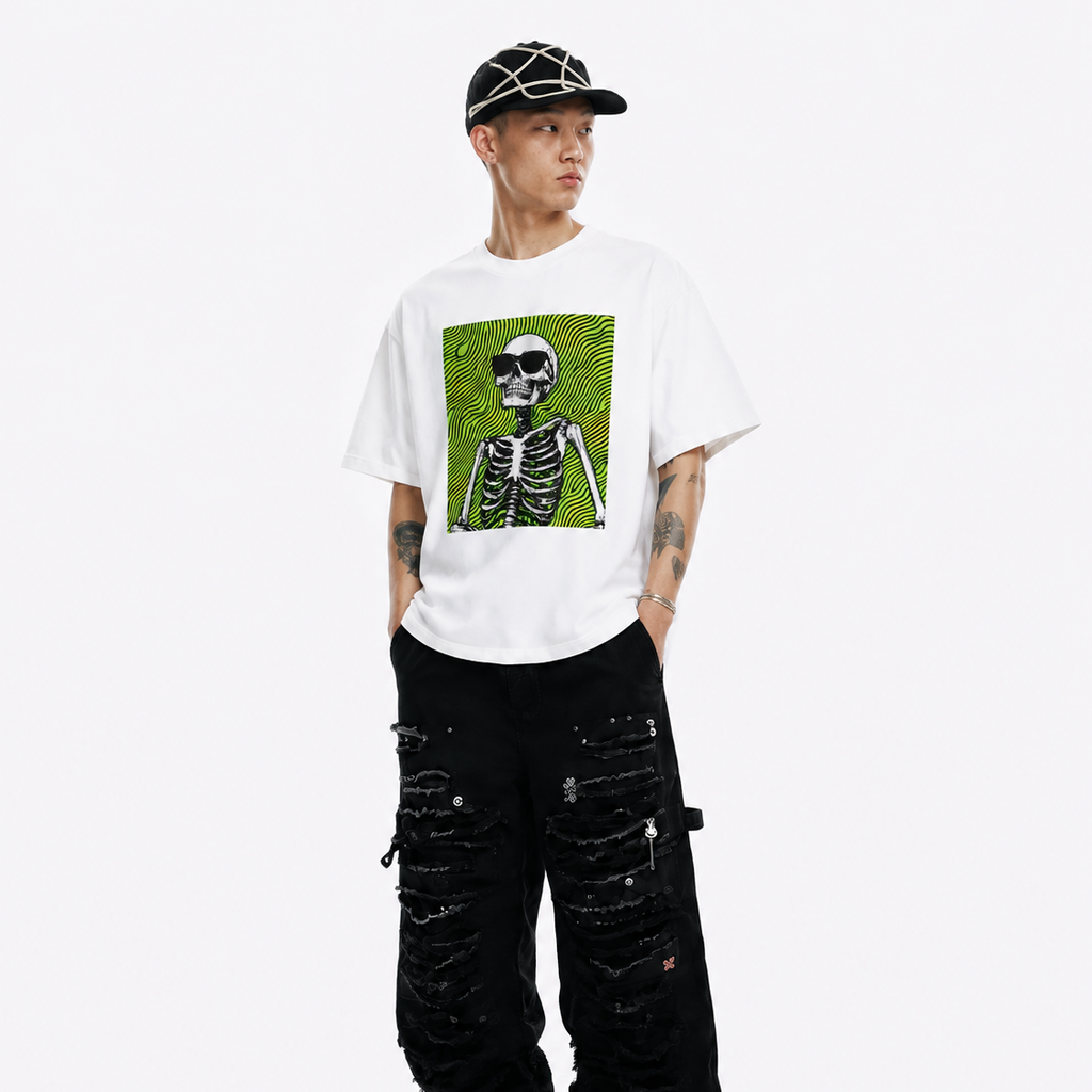 LAWLESS ROW NEON ACID SKELETON CRISP WHITE HEAVY TEE