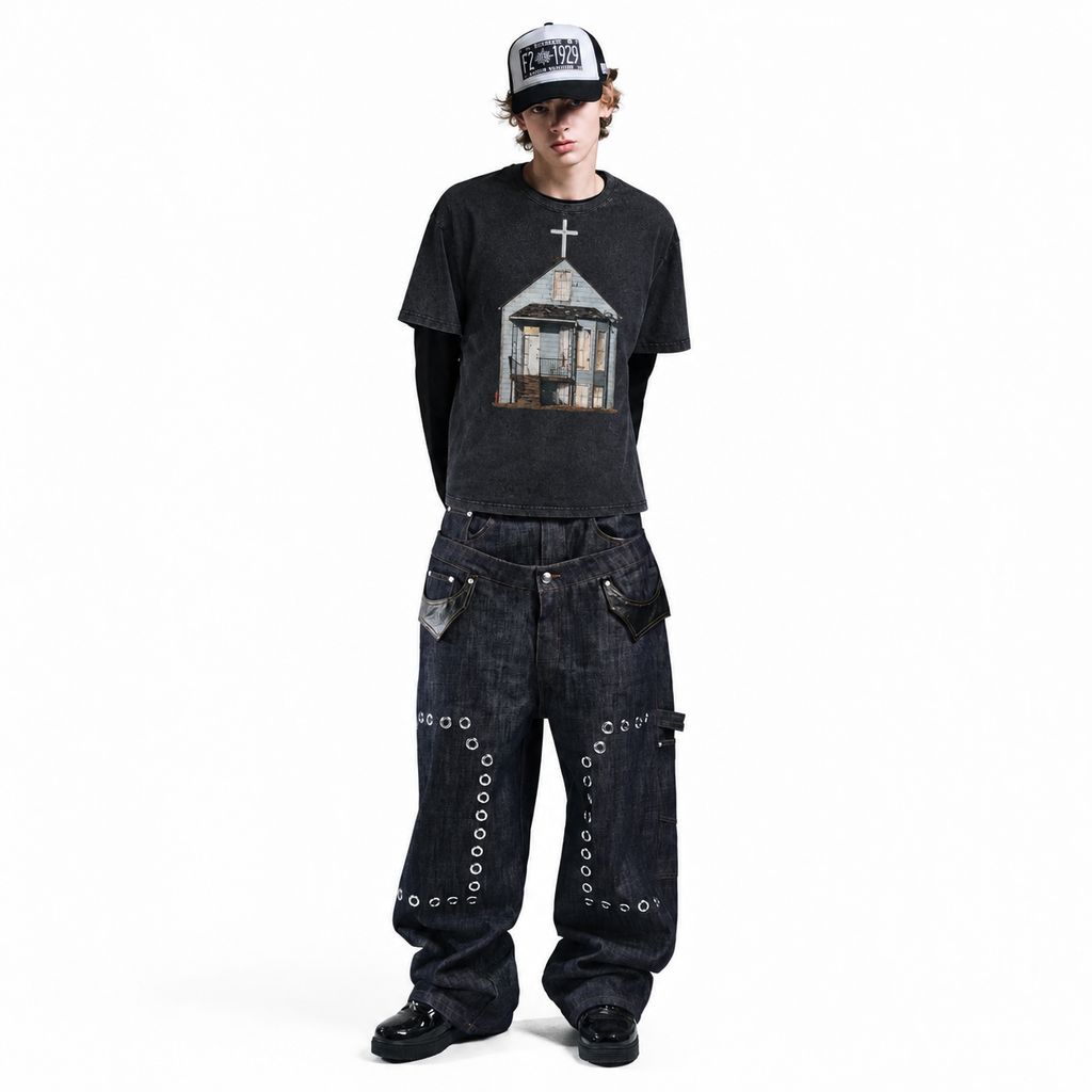 LAWLESSROW kanye west DONDA House Black Acid Wash Tee