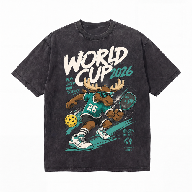 Vintage Acid Wash World Cup 2026 Pickleball Moose Mascot Oversized Graphic T-Shirt Hover Image