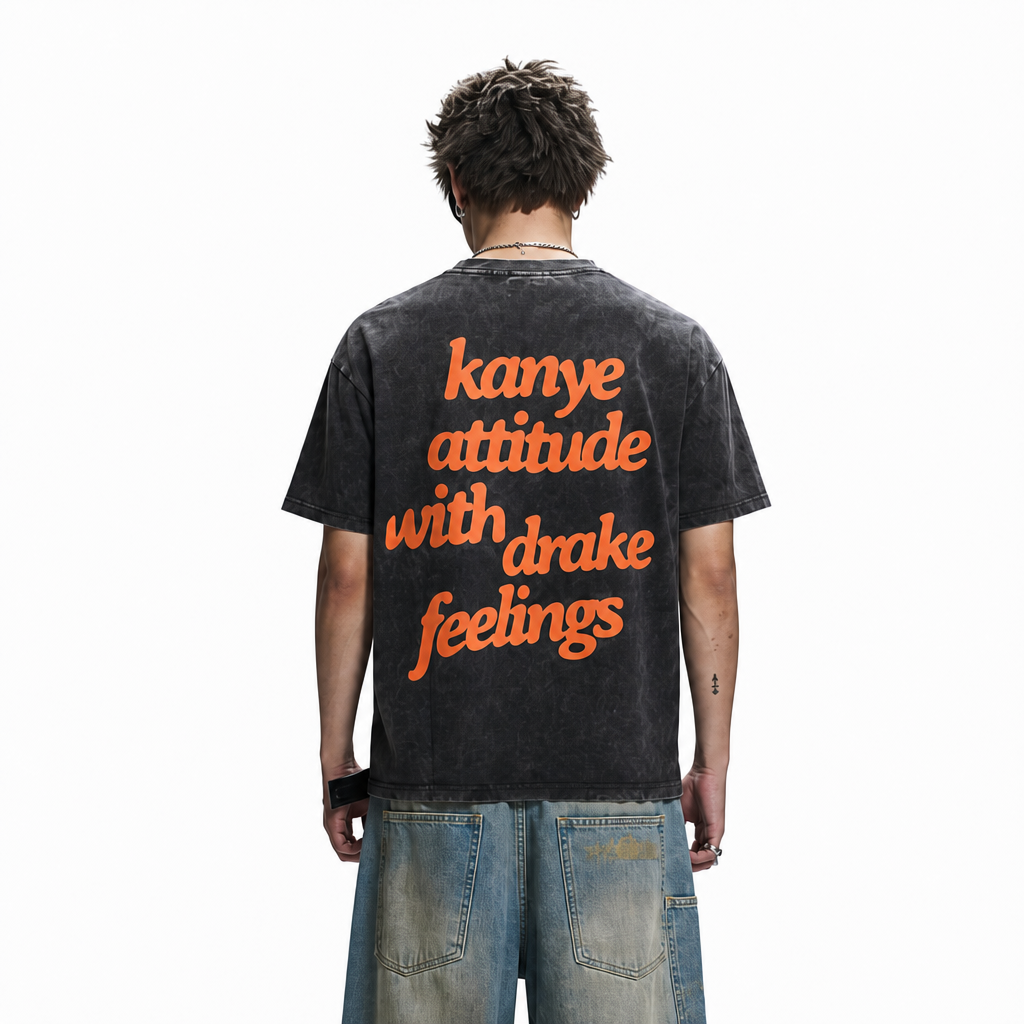 LAWLESSROW KANYE AND DRAKE Black Vintage Acid Wash Tee