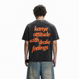 LAWLESSROW KANYE AND DRAKE Black Vintage Acid Wash Tee