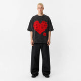 LAWLESSROW Obsession Red Sticky Note Heart Vintage Acid Wash Tee