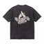 Black graphic t-shirt with flame and slogan 'Too Hot To Care, Keep It Raw' on the back