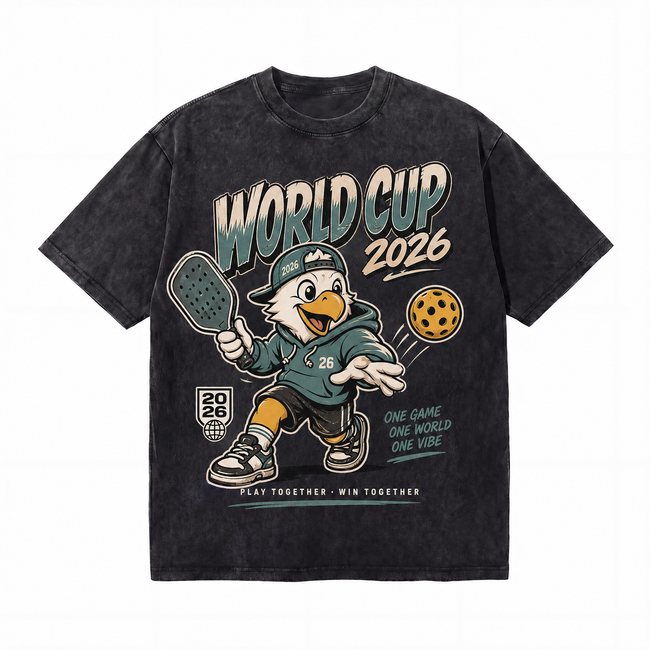 Vintage Acid Wash World Cup 2026 Pickleball Eagle Mascot Oversized Graphic T-Shirt Hover Image
