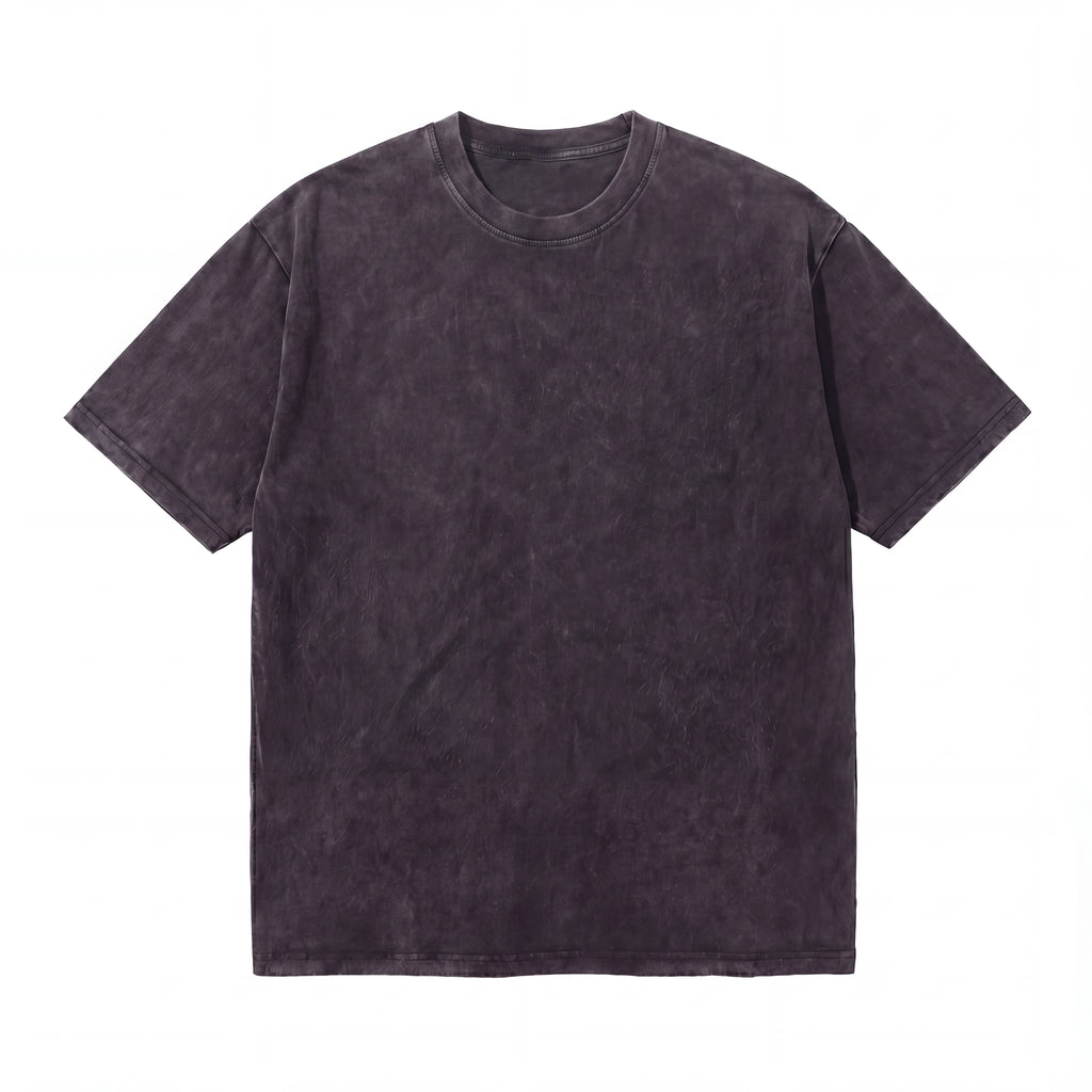 Plain black acid wash short sleeve t-shirt laid flat on white background