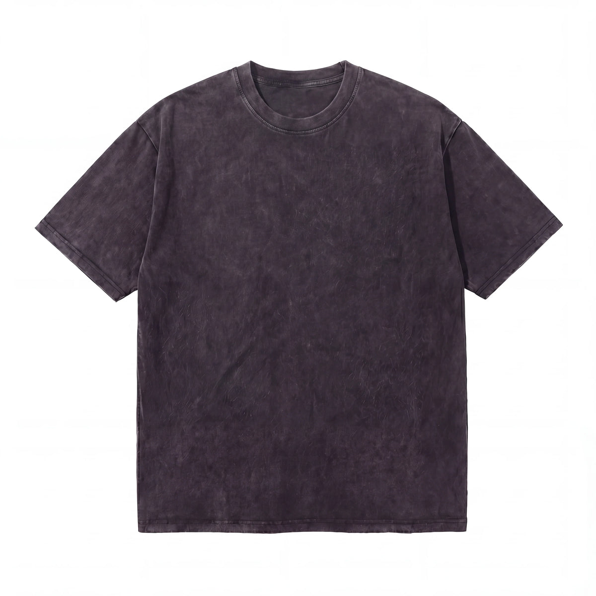 Plain black acid wash short sleeve t-shirt laid flat on white background