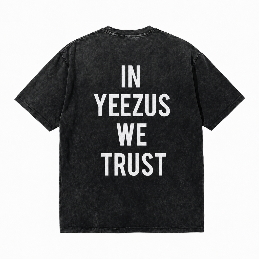 LAWLESSROW KANYE SLOGAN Black Vintage Acid Wash Tee