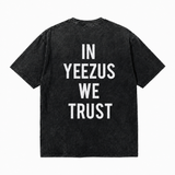 LAWLESSROW KANYE SLOGAN Black Vintage Acid Wash Tee