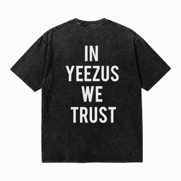 LAWLESSROW KANYE SLOGAN Black Vintage Acid Wash Tee