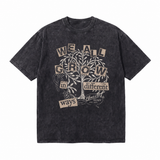 100% Cotton|Vintage Acid Wash We All Grow In Different Ways Tree Collage Graphic Tee | Growth Mindset Unisex Oversized High-Quality Cotton Blend Streetwear T-Shirt