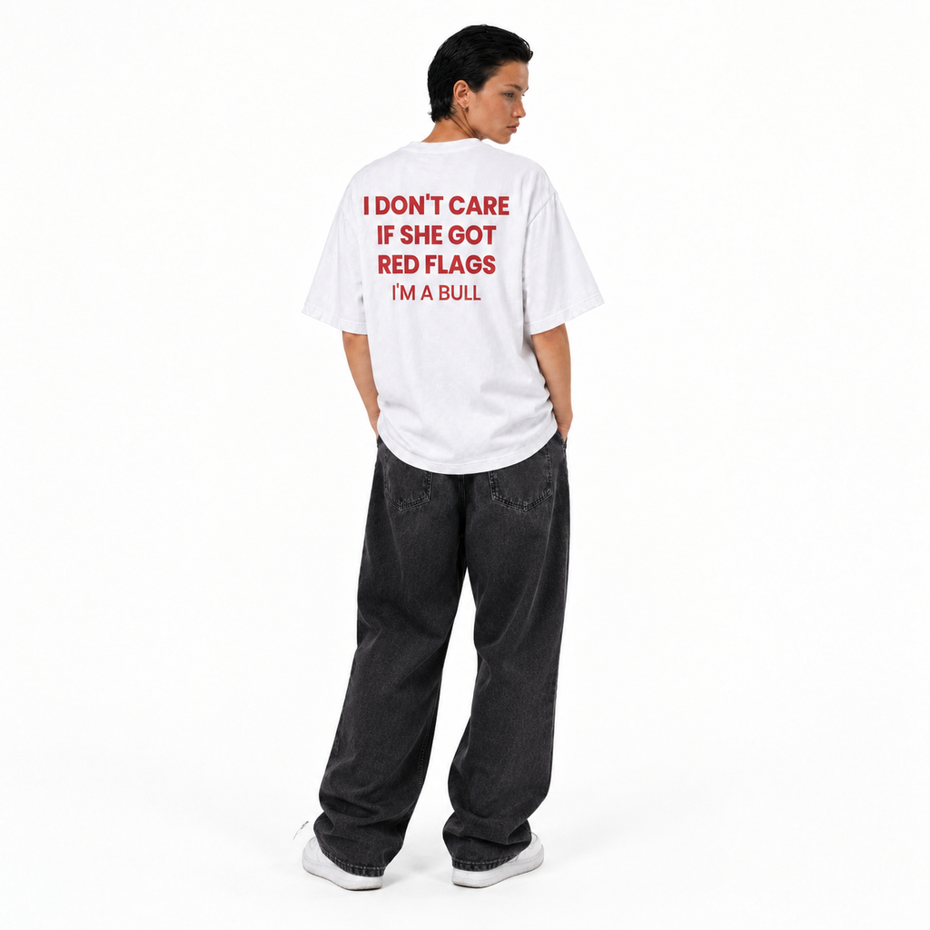 LAWLESSROW Red Flags Bull Slogan Back Print Vintage Heavy Tee