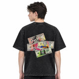 LAWLESSROW Superhero Dollar Bills Graffiti Vintage Acid Wash Tee