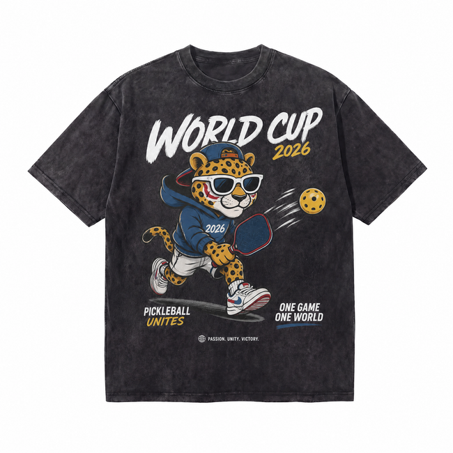 Vintage Acid Wash World Cup 2026 Pickleball Leopard Mascot Oversized Graphic T-Shirt Hover Image