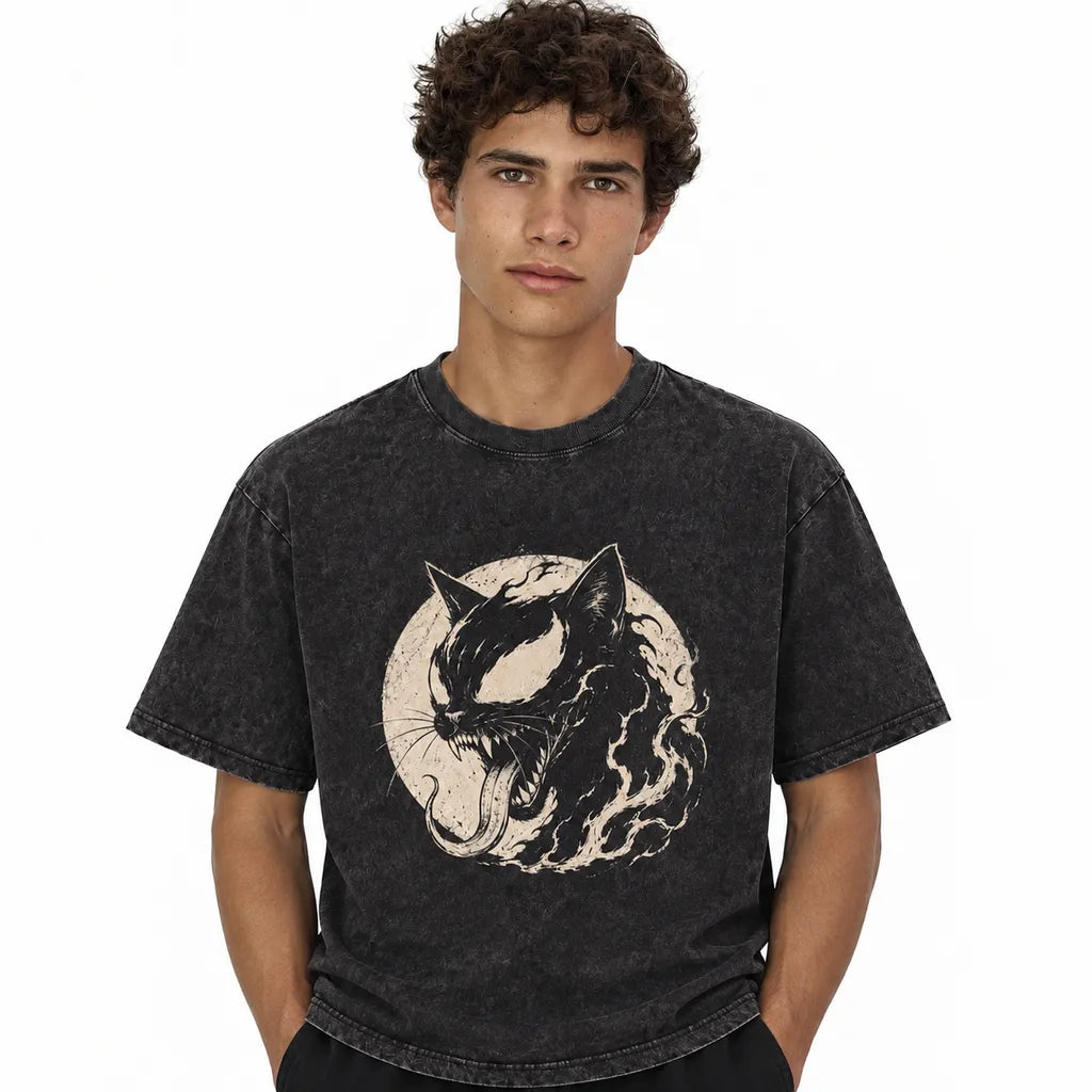 LAWLESSROW Symbiote Purr Feral Moon Vintage Acid Wash Tee