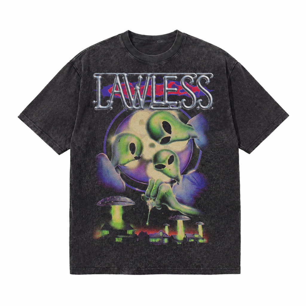 LAWLESS ROW HALLOWEEN Weird Alien ACID WASHED TEE