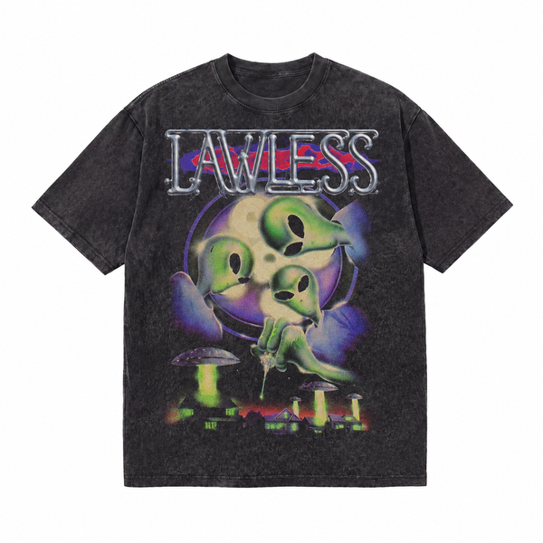LAWLESS ROW HALLOWEEN Weird Alien ACID WASHED TEE
