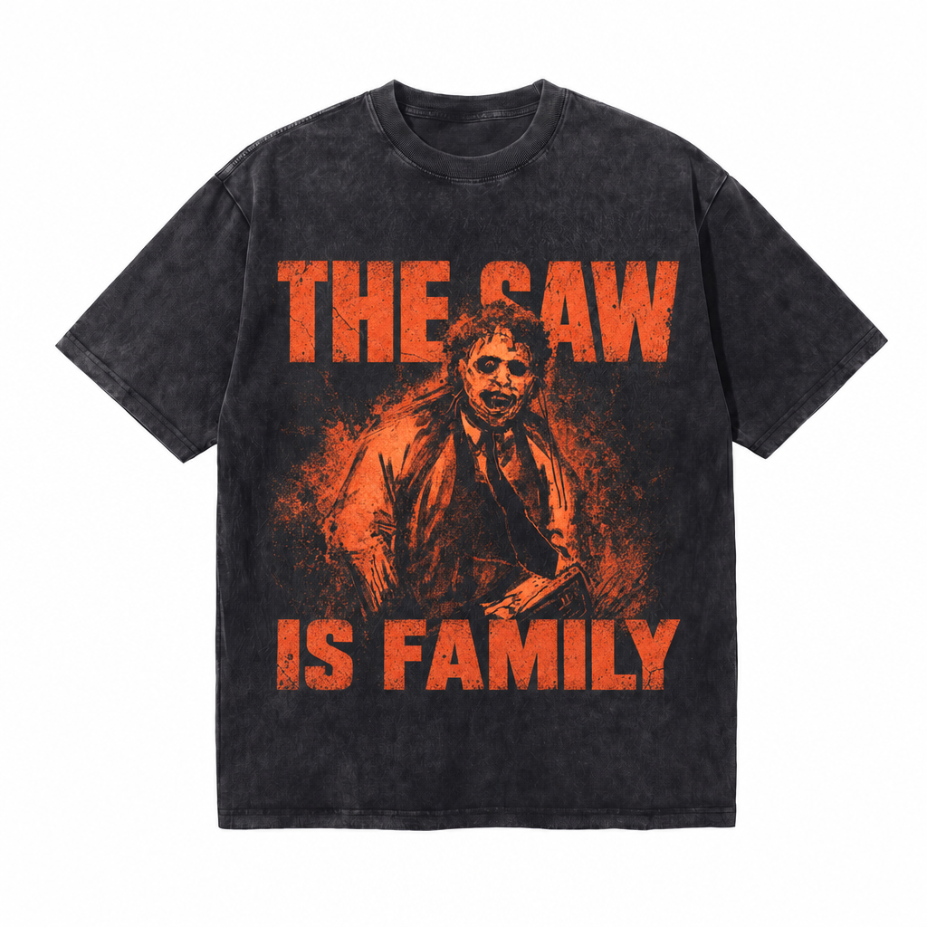 LAWLESSROW The Saw Is Family Leatherface Vintage Acid Wash Tee
