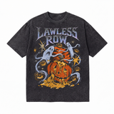 LAWLESSROW Halloween cartoon illustration Black Acid Wash Tee