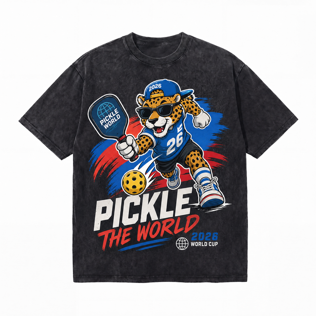 Vintage Acid Wash Pickle The World 2026 World Cup Leopard Mascot Oversized Graphic T-Shirt Hover Image