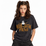 LAWLESSROW Halloween Fiend Ghost Cat Vintage Acid Wash Tee