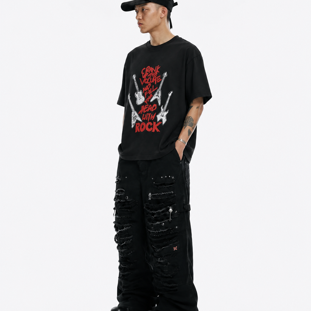 LAWLESS ROW HEAD WITH ROCK VINTAGE BLACK HEAVY TEE