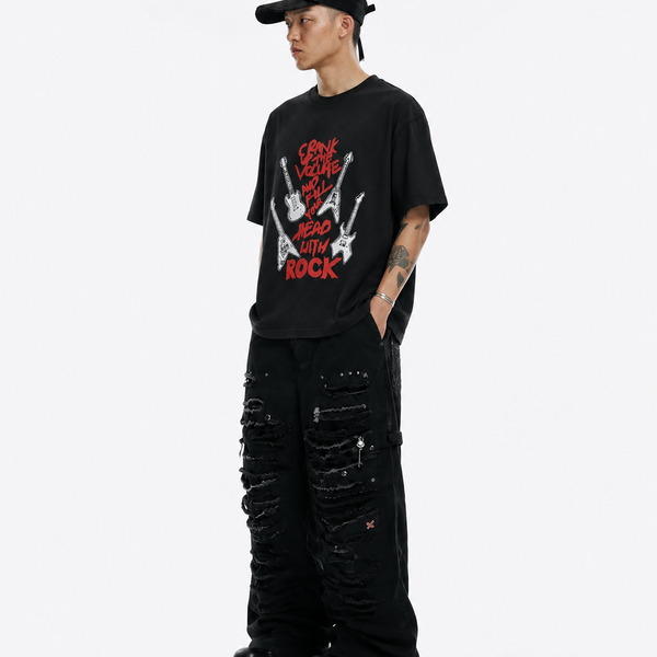 LAWLESS ROW HEAD WITH ROCK VINTAGE BLACK HEAVY TEE - hover