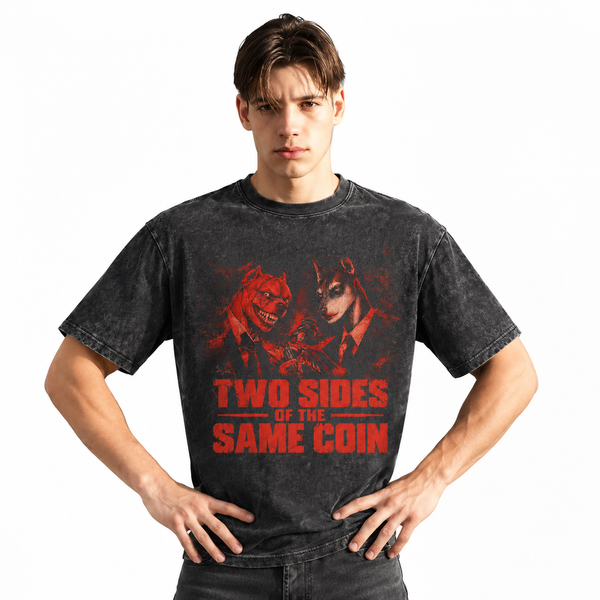 LAWLESSROW Two Sides Same Coin Dogs Vintage Acid Wash Tee - hover