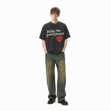 LAWLESSROW KANYE LUCKY ME I SEE GHOSTS Black Vintage Acid Wash Tee