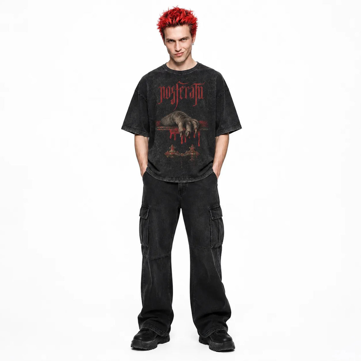 LAWLESSROW Nosferatu Claws Coffin Vintage Acid Wash Tee