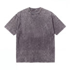 Washed grey short-sleeve cotton t-shirt with a subtle textured pattern, laid flat.