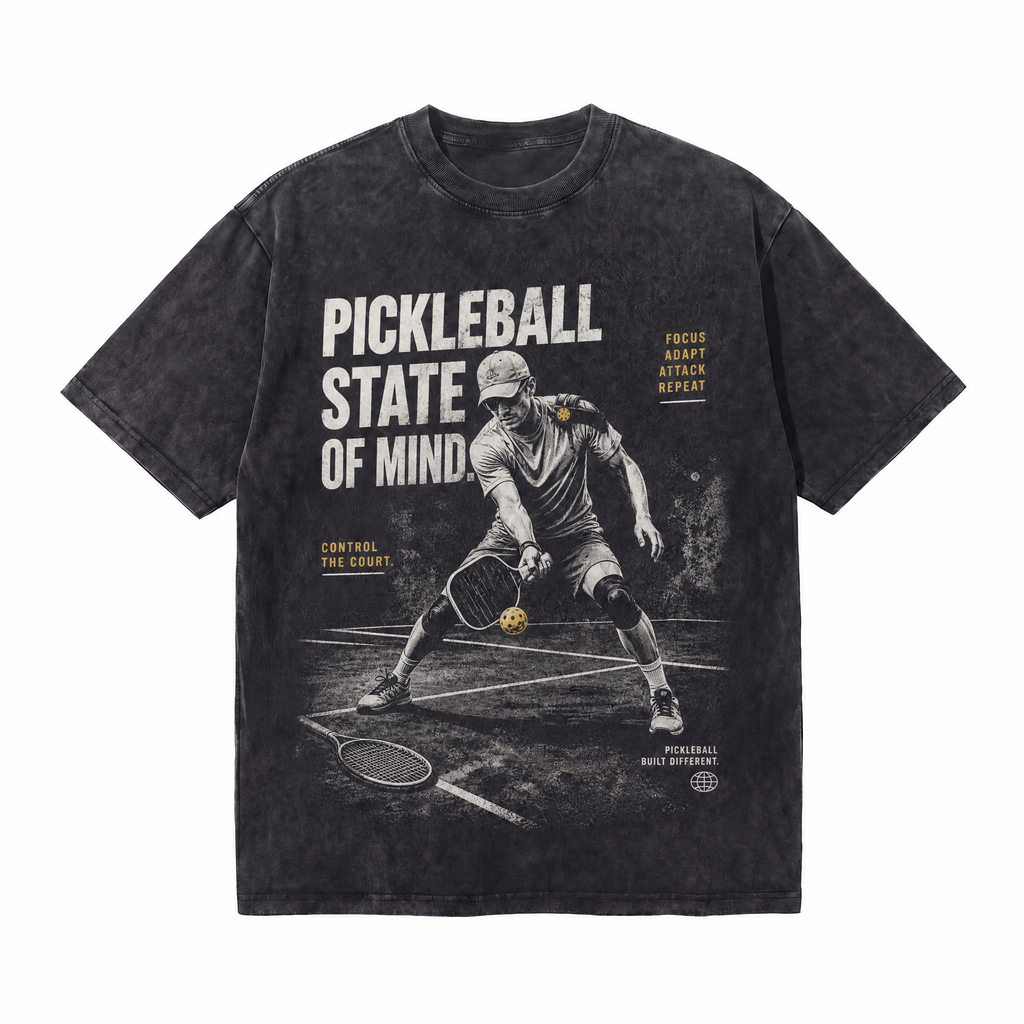 Vintage Acid Wash Pickleball State Of Mind Focus Adapt Oversized Graphic T-Shirt